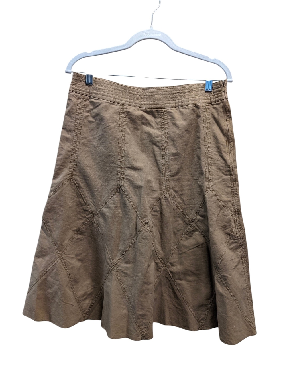 Vintage Y2K DKNY Jeans Flare A-Line Khaki Patchwork Stitch Skirt Sz 8